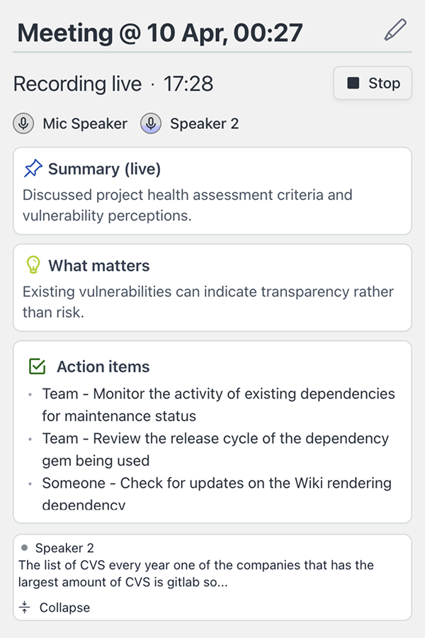 Live meeting extraction